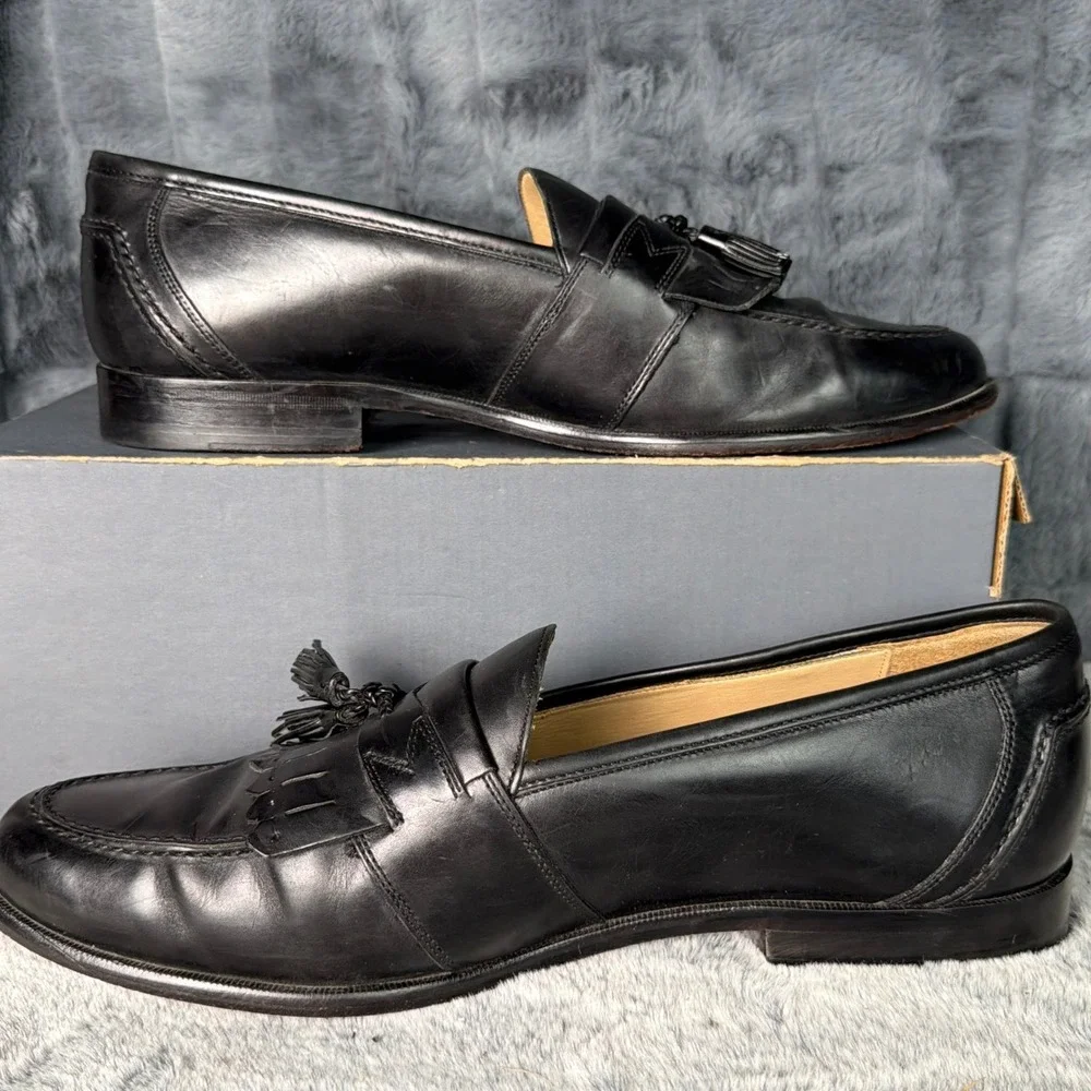 Johnston & Murphy Mens Black Leather Kiltie Tassel Loafers 11.5M 15-1979